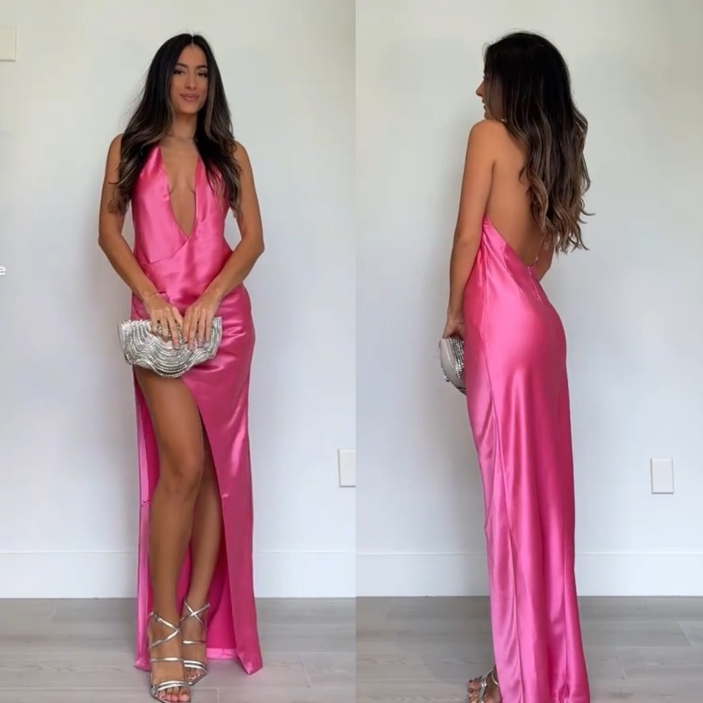 Retrofete Valeria Silk Halterneck Maxi Dress Candy Pink NEW with tags - Picture 2 of 12